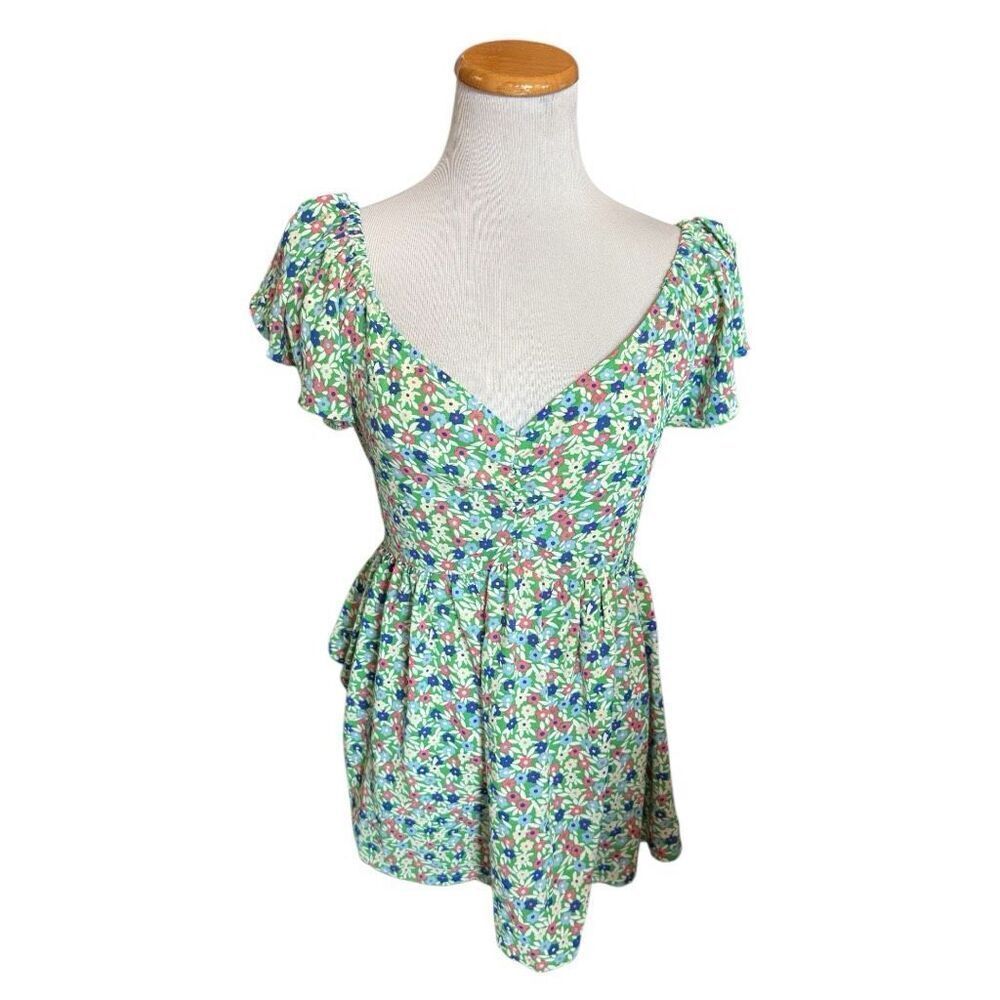 Womens Staccato Spring Floral Print Ruched Bodice Flowy Top Blouse - Sz S